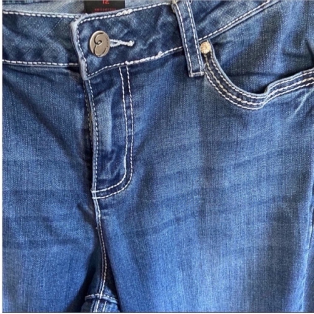 Earl straight leg embellished blue jeans Y2K button flap pockets - Picture 3 of 9